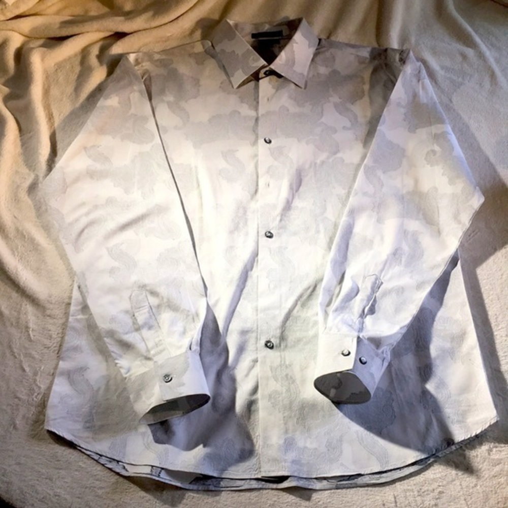 Tulliano Mens Reverse Silvered Lace Paisley Print Button Down Shirt